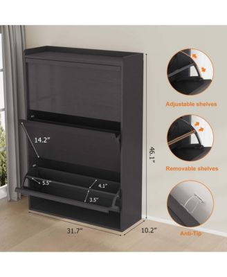 Shoe Cabinet with Flip Drawers, Hidden Shoe Storage Organizer for Entryway, Wooden Shoe Rack with Adjustable Shelf, Space-Saving Shoe Cupboard