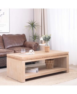 Modern Wood Coffee Table - 47" Rectangular, Open Shelf