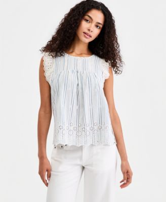 Women's Striped Cotton Linen Sleeveless Top