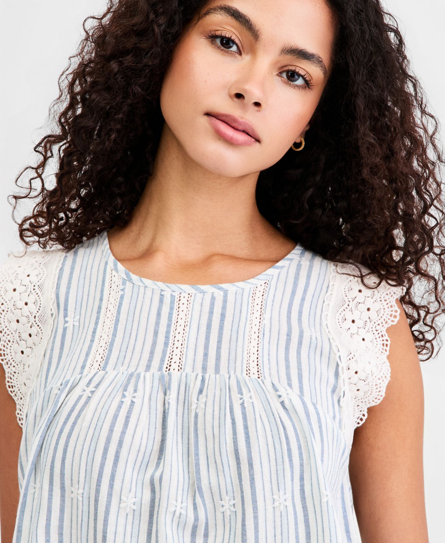 Женский топ Lucky Brand Striped Cotton Linen Sleeveless, цвет: Синий полосатый — фото 4
