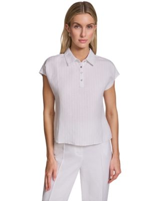 Petite Short-Sleeve Collared Top