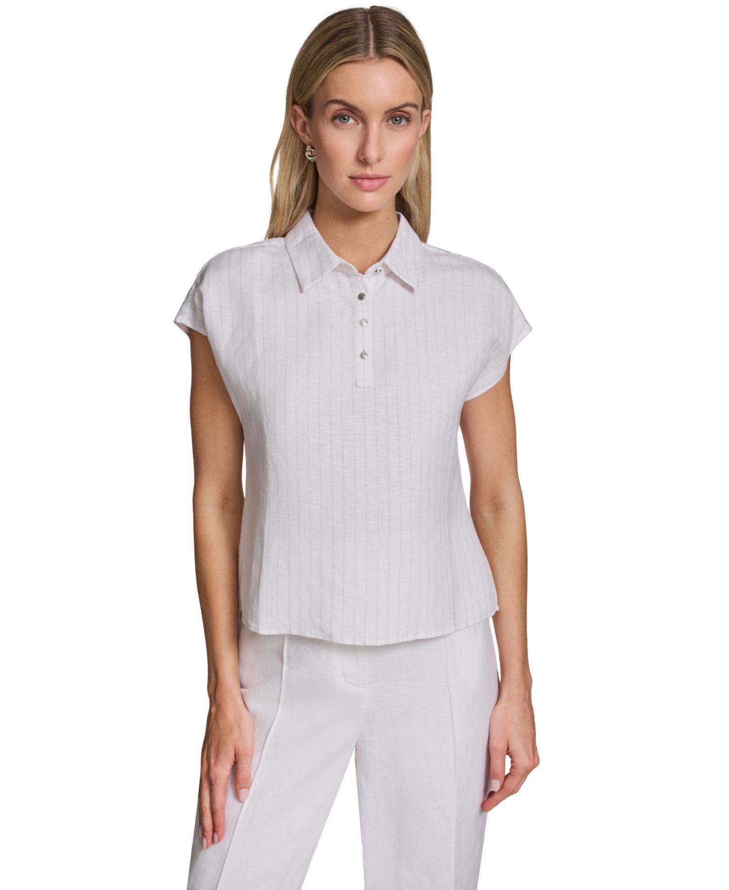Petite Short-Sleeve Collared Top