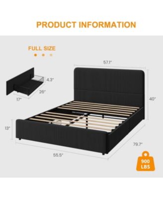 Upholstered Platform Bed Frame with Headboard & Storage Drawers, Wood Slats Support, No Box Spring Needed
