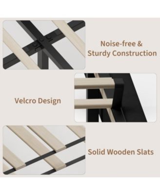 King Velvet Bed Frame with Wingback Headboard, Upholstered Platform Bed, No Box Spring Needed