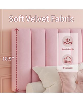 Velvet Upholstered Platform Bed Frame with Adjustable Headboard, No Box Spring Needed, Easy Assembly.