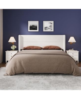 King Velvet Bed Frame with Wingback Headboard, Upholstered Platform Bed with Wood Slats, No Box Spring Needed
