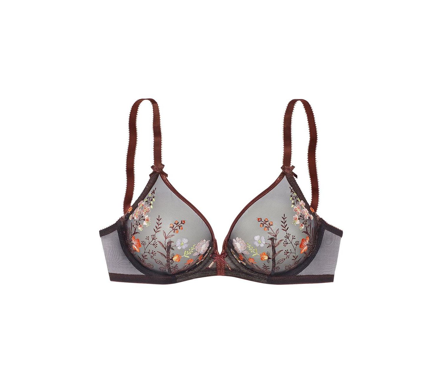 Women's Floral Print Sheer Embroidered Non-Padded Underwire Bra