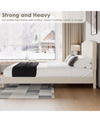 Upholstered Platform Bed Frame with Soft Rounded Headboard, Heavy-Duty Wooden Slats, Noise-Free, No Box Spring Needed