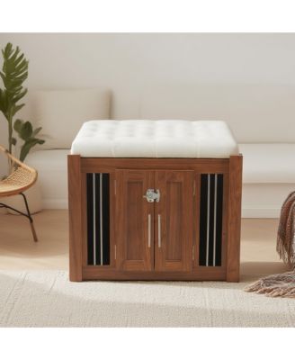 Walnut Luxury Dog Crate Side Table with Storage Ottoman and Removable Cushion