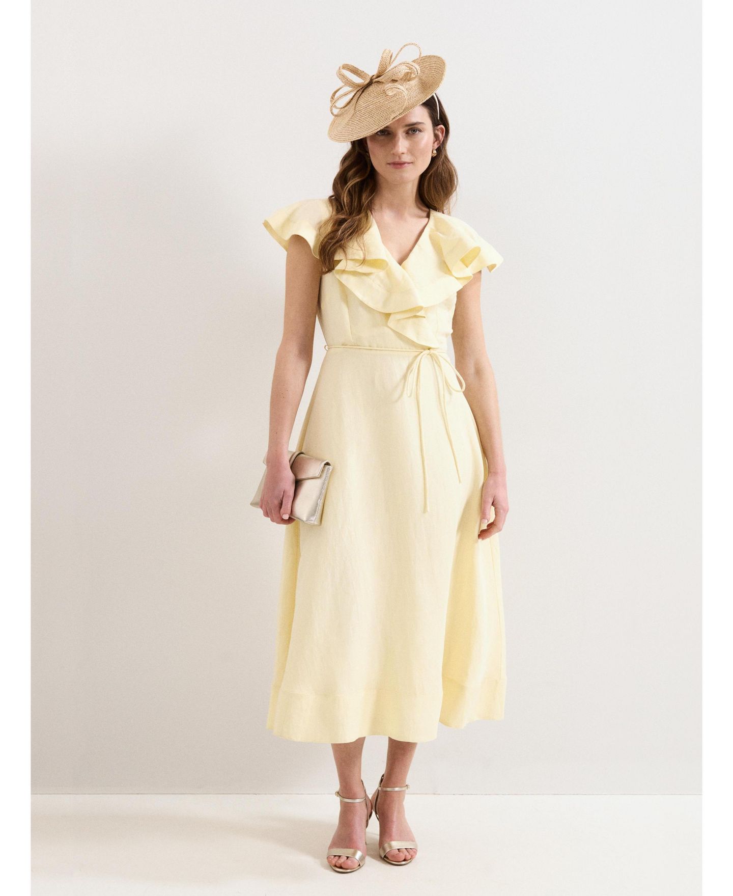 Женское платье Phase Eight Matilda Ruffle Linen Midi, цвет: Бледный жёлтый — фото 2