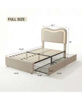 Full Boucle Bed Frame with 2 Storage Drawers, LED Headboard, Upholstered Platform