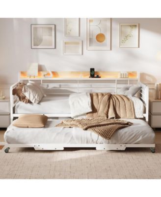 Daybed with Trundle, Storage Headboard with Charging Station & Storage Bags, Sofa Bed for Bedroom,Guest Room
