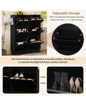 Modern Elegant Narrow Tipping Bucket Shoe Cabinet with 6 Flip Drawers
