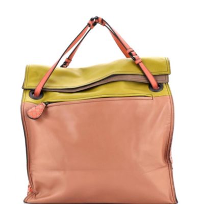 Palio Fold Over Tote Colorblock Nappa Leather With Intrecciato Detail
