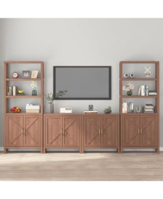 Farmhouse Oak Sideboard Buffet Cabinet - x-Shaped Door Kitchen Storage Cabinet with Adjustable Shelves for Hallway Entry Living Room