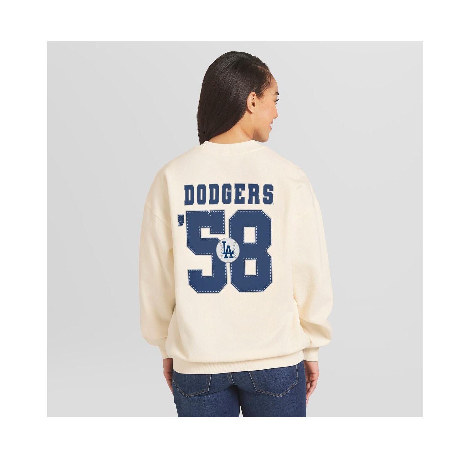 Women's Cream Los Angeles Dodgers Heavyweight Crew Neck Sweatshirt