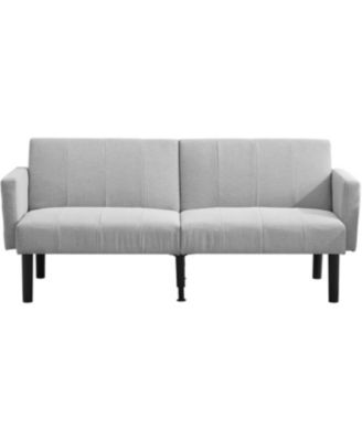 75.5" Linen Flannel Double Sofa Bed, 3-Position Recliner Mid-Century Sleeper