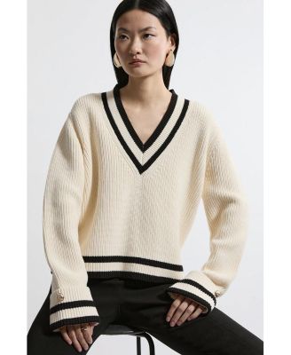 Women's Cotton V-Neck Knit Boxy Jumper