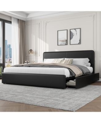 King Upholstered Platform Bed Frame with Headboard & Storage Drawers
