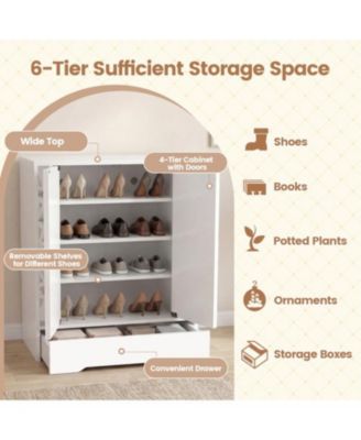 Mirrored Shoe Cabinet 4-Tier Organizer with Large Drawer