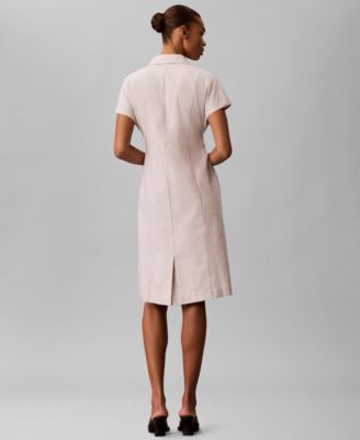 calvin klein midi shirt dress Calvin Klein Women's Short-Sleeve Collared Midi Shirt Dress - Pumice Stone