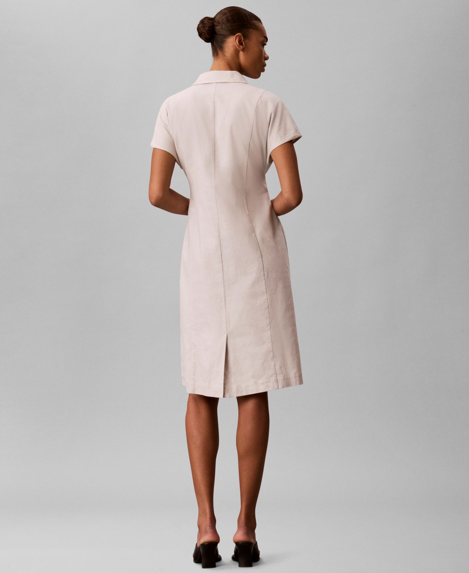 Women's Short-Sleeve Collared Midi Shirt Dress