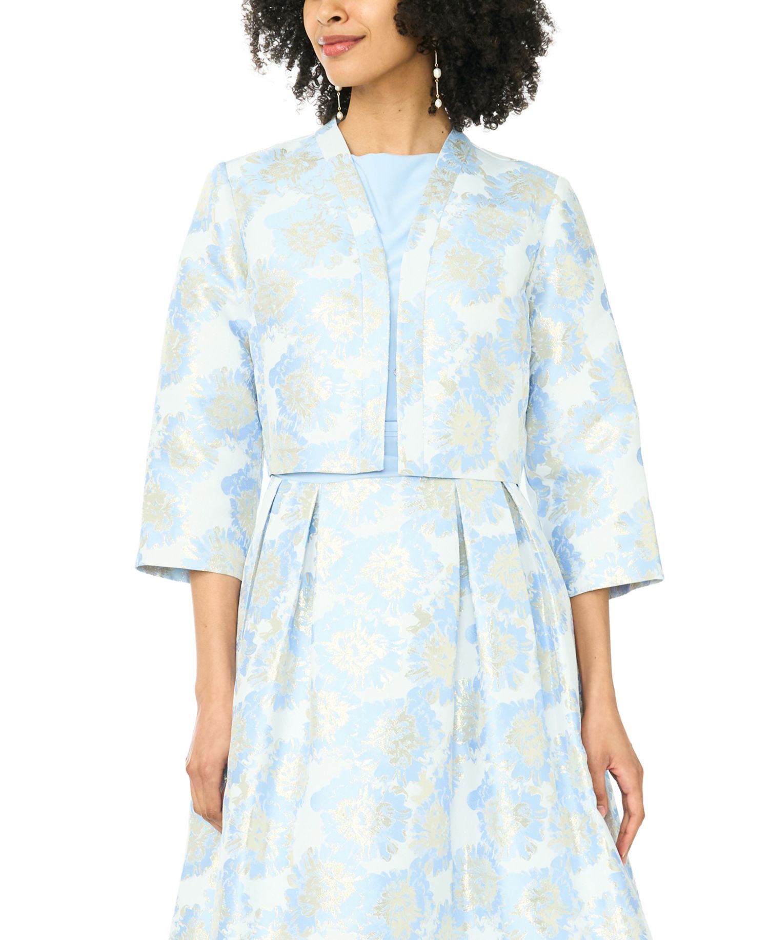 Women's 3/4-Length-Sleeve Boat Neck Printed Jacket Dress