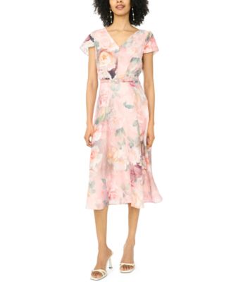 Women's Flutter-Sleeve V-Neck Fit & Flare Dress