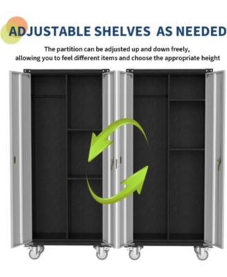 71 Inches Tall Heavy-Duty Lockable Metal Storage Cabinet with 360° Wheels, Steel Cabinet with Adjustable Shelves & Doors
