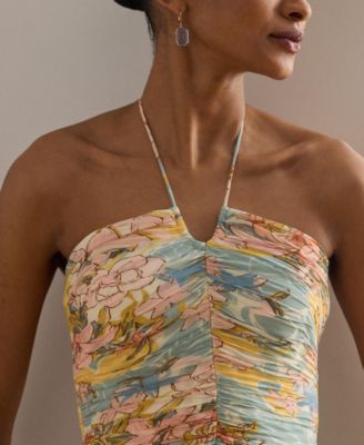 Floral Georgette Tiered Halter Gown