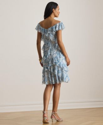 Paisley Ruffle-Trim Cocktail Dress