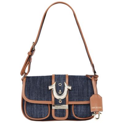 Double Pocket Denim Satchel with Horseshoe Hardware