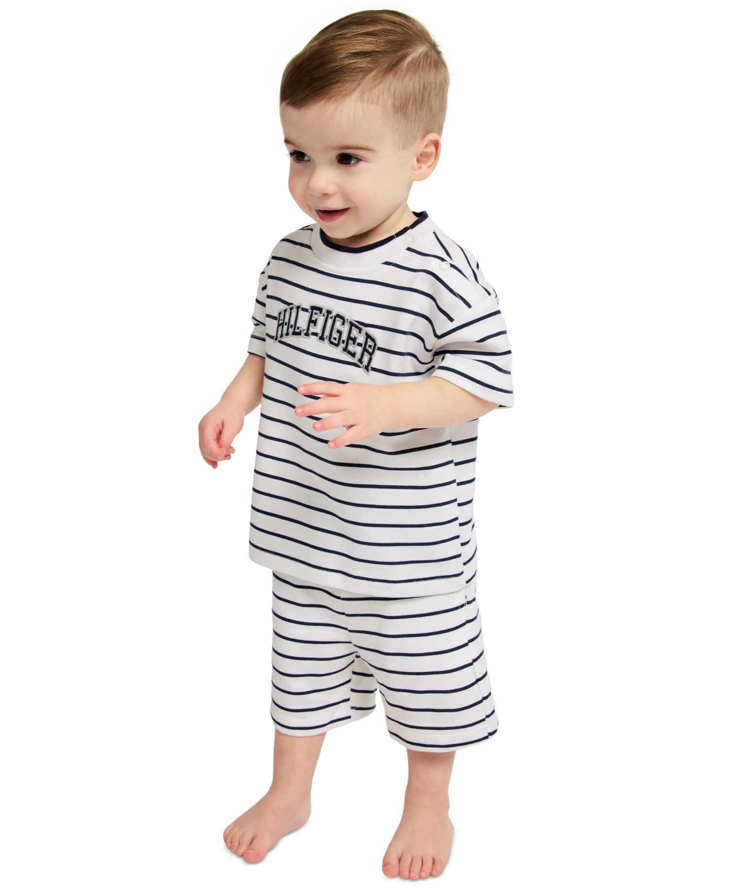 Baby Boys' Striped French Terry T-Shirt and Shorts, 2-Piece Set
