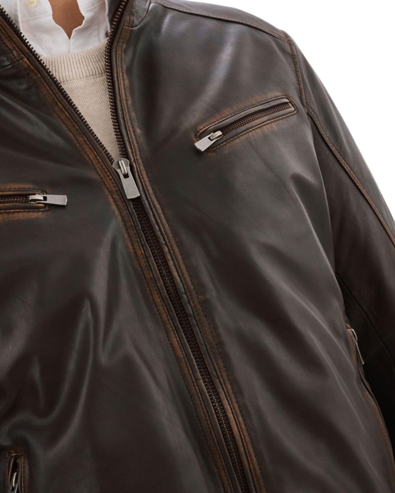 Men's GUNNER-V Distressed Leather Jacket