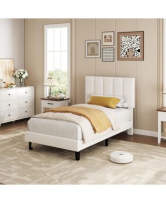 Twin Velvet Upholstered Platform Bed Frame with Adjustable Headboard