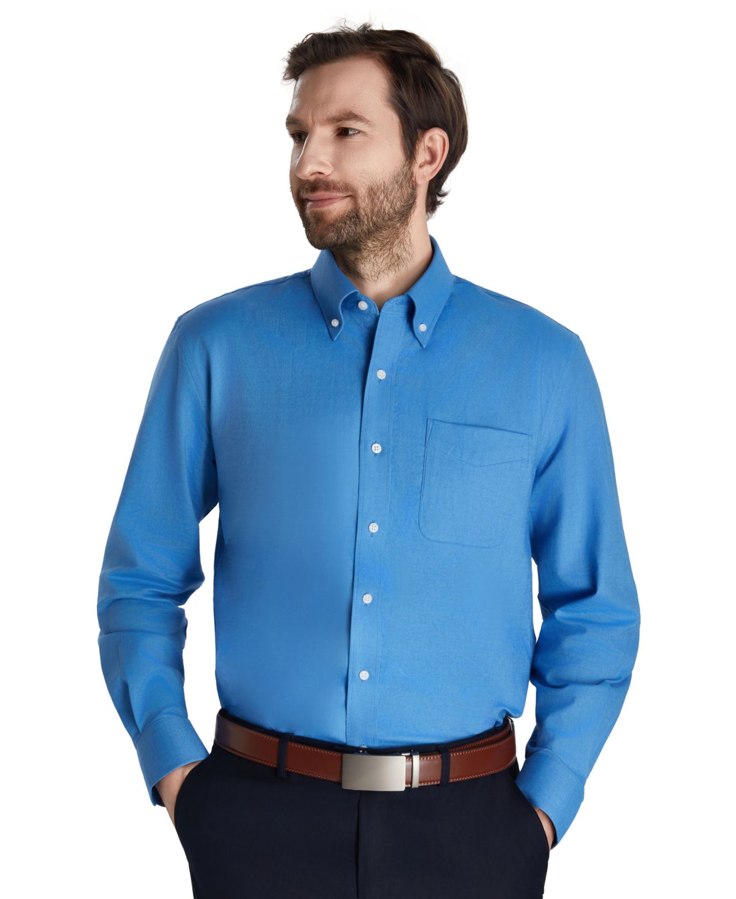 Мужская рубашка Club Room Button-Down Oxford Solid Dress Shirt, цвет: Синий — фото 5