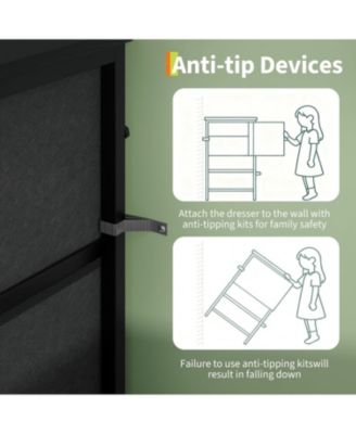 TV Stand Dresser for 45-65 Inch TV, Entertainment Center with LED Lights, 8 Fabric Drawers, Metal Frame Storage Cabinet