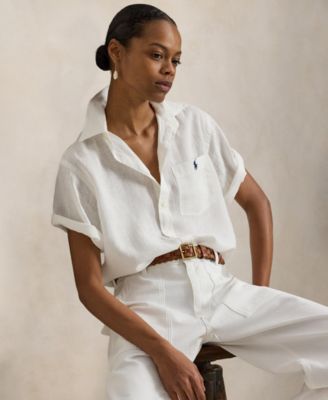 Women's Oversize Fit Linen Short-Sleeve Shirt