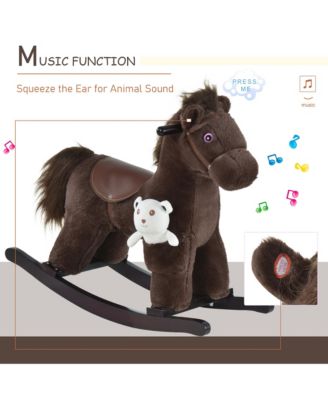 Kids Plush Ride-On Rocking Horse Toy Chair w/ Soft Plush Toy