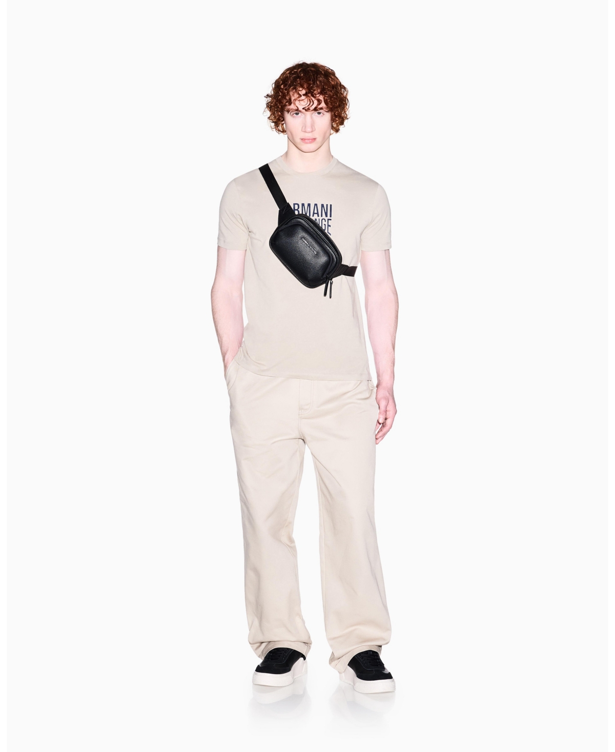 A|X Armani Exchange Men's Short Sleeve Varsity Logo T-Shirt - Beige