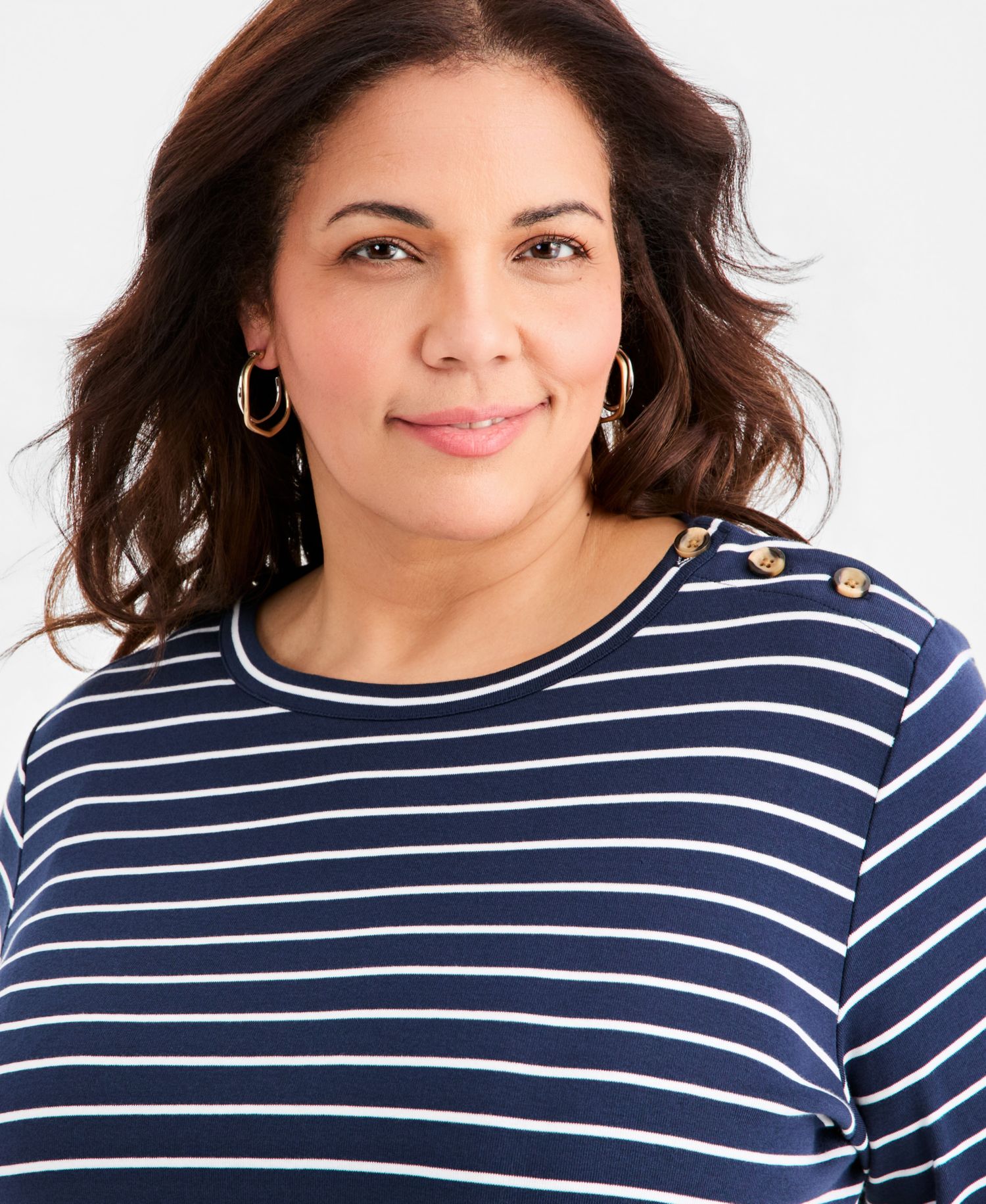 Petite Pima Cotton Boat-Neck Elbow Sleeve Top
