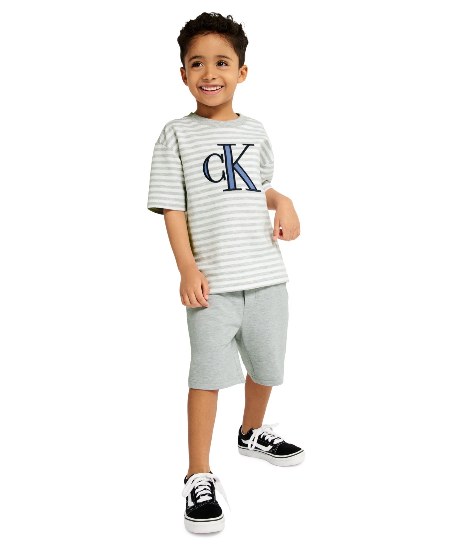 Boys' 2T-7 Relaxed Striped T-Shirt and French Terry Cargo Shorts, 2-Piece Set