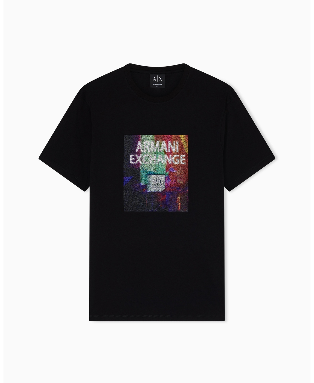 A|X Armani Exchange Men's Short Sleeve Jersey Colorful Box Logo T-Shirt - Black