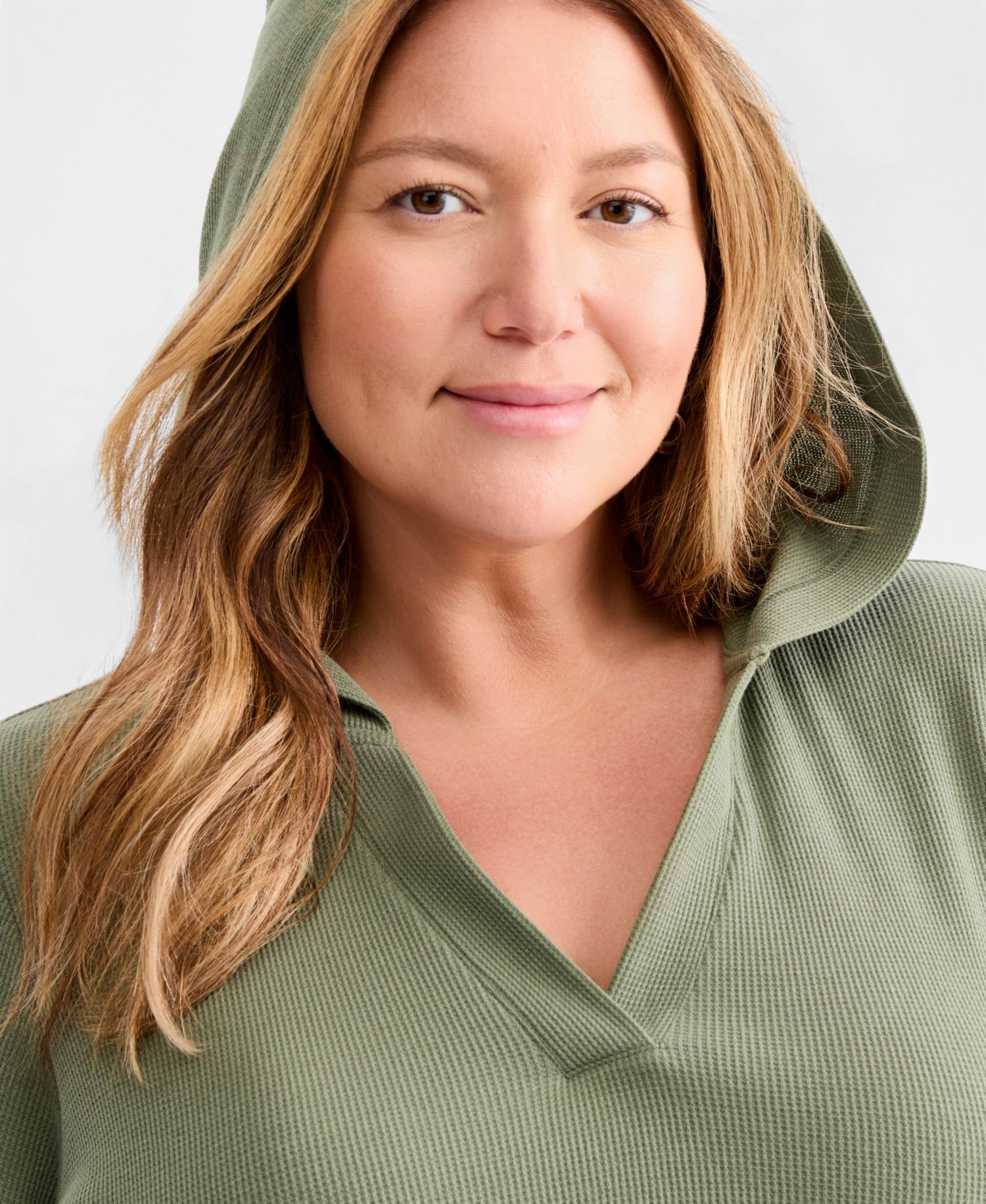 Plus Size Long-Sleeve V-Neck Waffle Hoodie