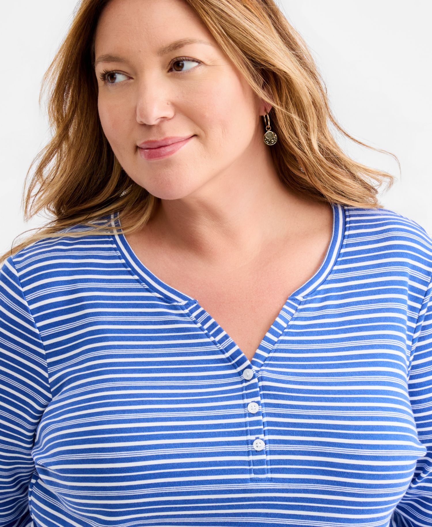 Petite Printed 3/4-Sleeve Henley Top