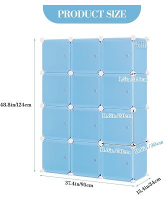 12-Cube Stackable Modular Shoe Storage Cabinet Organizer with Doors