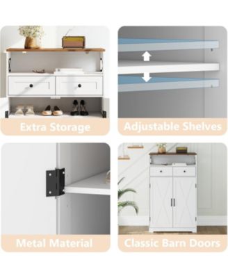 Shoe Storage Cabinet with Doors and Drawers, Freestanding Narrow Shoe Rack with Adjustable Shelves, Modern Farmhouse Entryway Storage Organizer