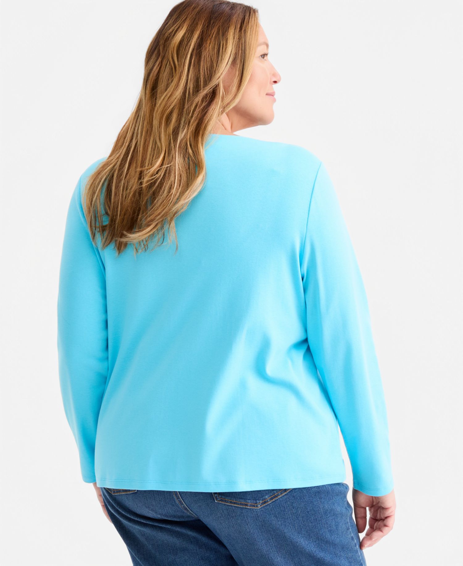 Petite Scoop-Neck Long-Sleeve Cotton Top