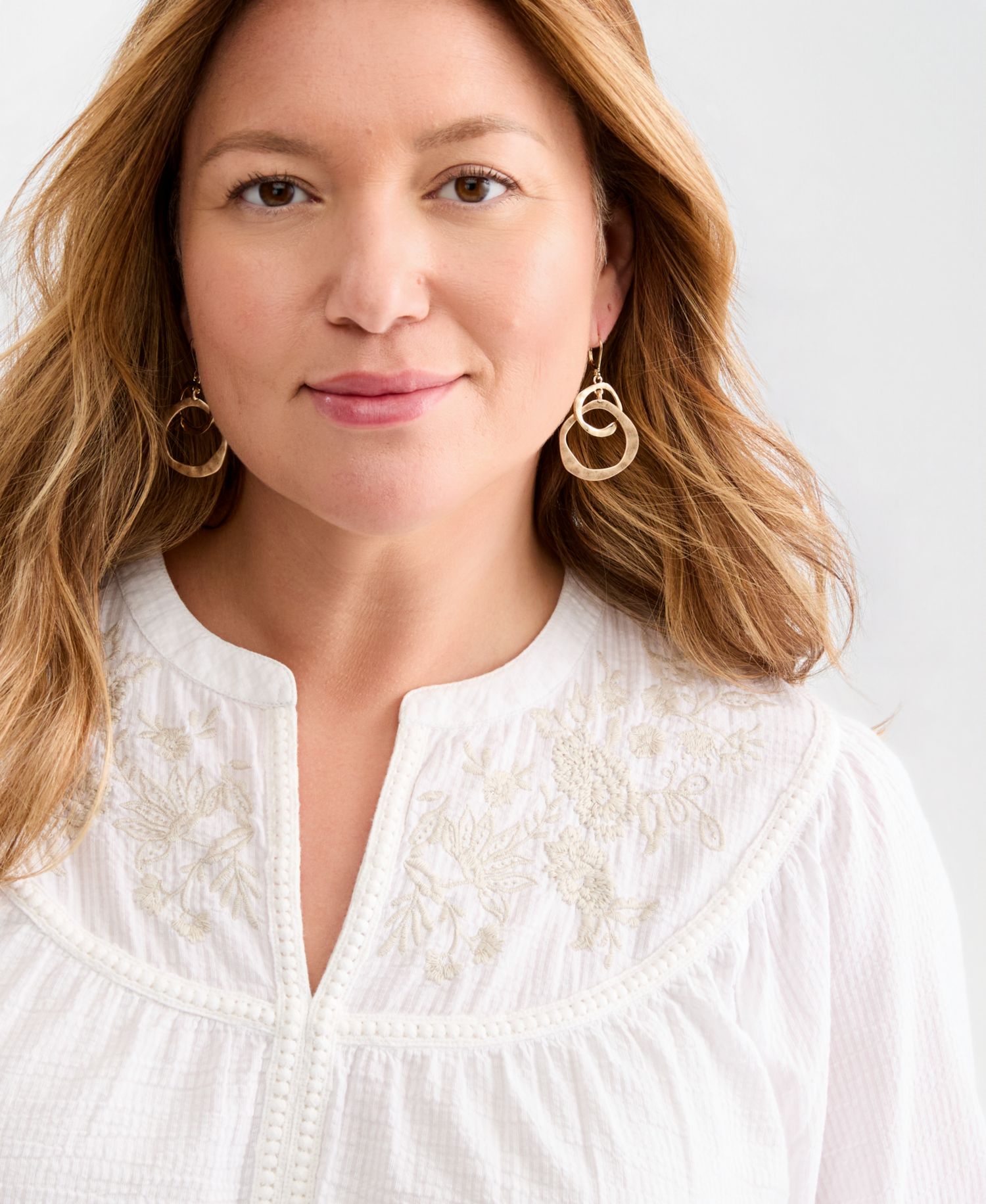 Plus Size Embroidered-Floral 3/4 Sleeve Blouse