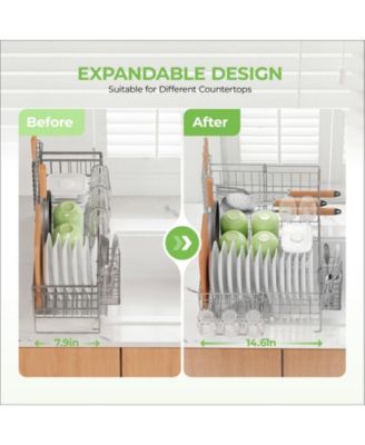 2-Tier Detachable Stainless Steel Dish Drying Rack with Cutlery Box and Cup Holder